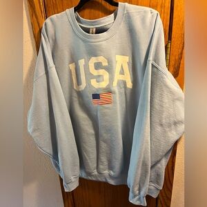 Light Blue USA Crewneck Sweatshirt with Flag, patriotic